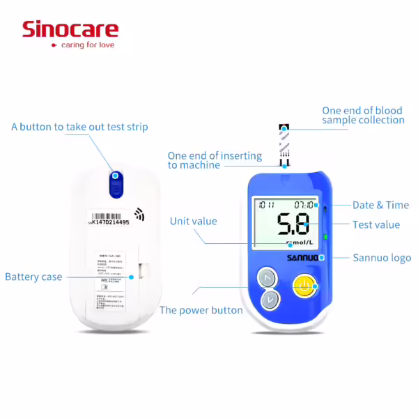 Factory Direct Sinocare blood glucose meter with 50 blood glucose test strips and 50 needle voice type barcode free - Image 3