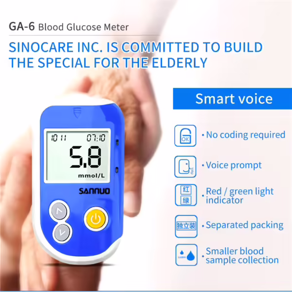 Factory Direct Sinocare blood glucose meter with 50 blood glucose test strips and 50 needle voice type barcode free - Image 4