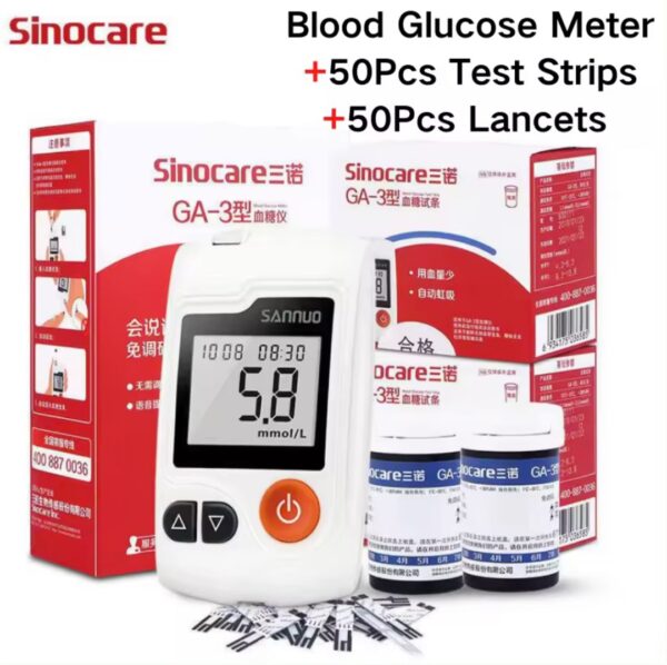 Factory Direct Sinocare blood glucose meter with 50 blood glucose test strips and 50 needle voice type barcode free - Image 9