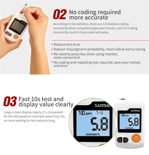 Factory Direct Sinocare blood glucose meter with 50 blood glucose test strips and 50 needle voice type barcode free - Image 8