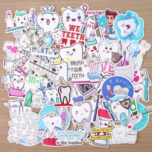 50pcs Cute Cartoon Tooth Shape Stickers Gift Tooth Fairy Paper Sticker Label for Phone Case scrapbook Decor Dentist Gift Reward